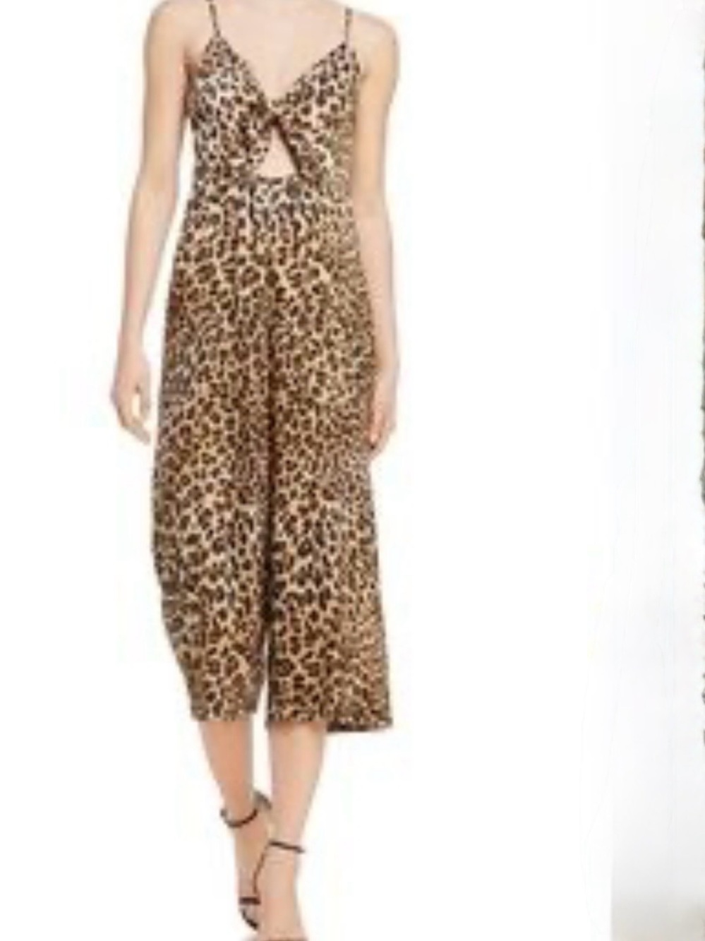 Crystal Sky Leopard-Print Midi Jumper with Spaghetti Straps - Beige/Black Size 7